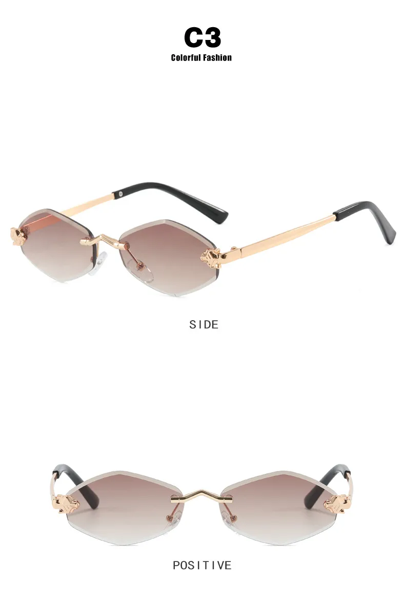 Unisex Diamond Shape Sunglasses Fashion Special Frameless UV Protection Travel & Street Style Gray & Gold PC Lens display picture 11