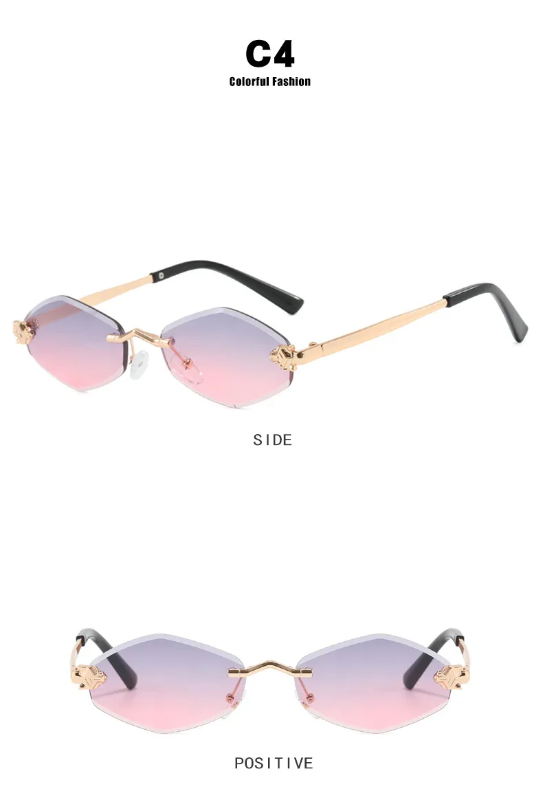 Unisex Diamond Shape Sunglasses Fashion Special Frameless UV Protection Travel & Street Style Gray & Gold PC Lens display picture 12