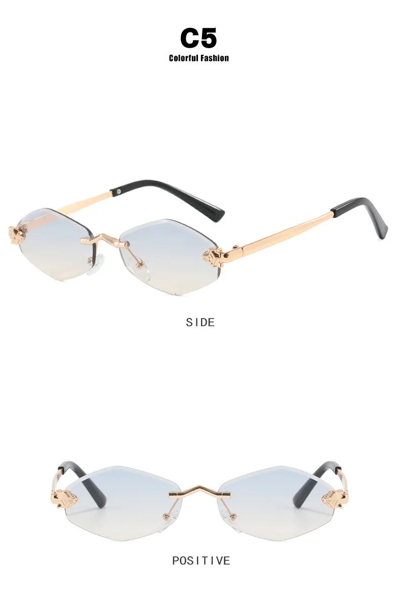 Unisex Diamond Shape Sunglasses Fashion Special Frameless UV Protection Travel & Street Style Gray & Gold PC Lens display picture 13