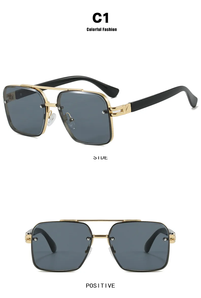 Square Frog Eye Sunglasses Punk Style Metal Frameless Fashion Driving Travel Glasses Gray And Gold PC Material Men Glasses display picture 4
