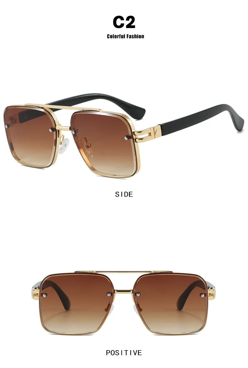 Square Frog Eye Sunglasses Punk Style Metal Frameless Fashion Driving Travel Glasses Gray And Gold PC Material Men Glasses display picture 5