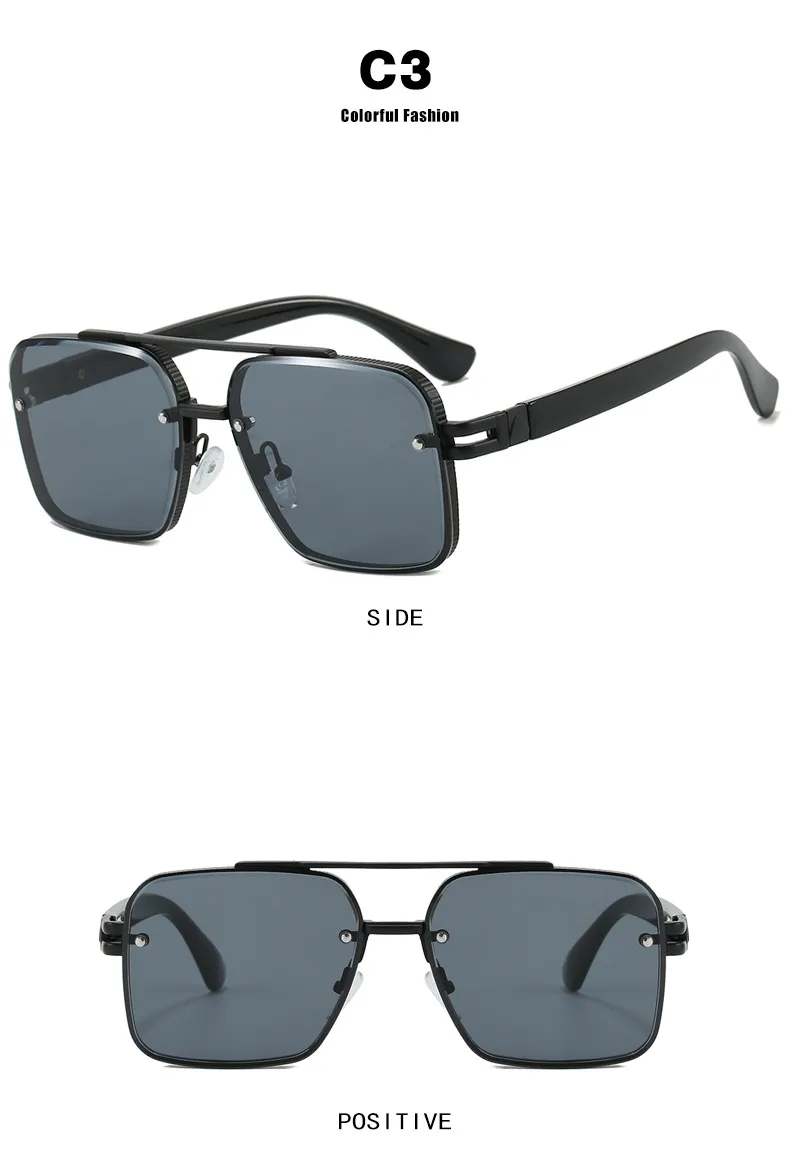 Square Frog Eye Sunglasses Punk Style Metal Frameless Fashion Driving Travel Glasses Gray And Gold PC Material Men Glasses display picture 6