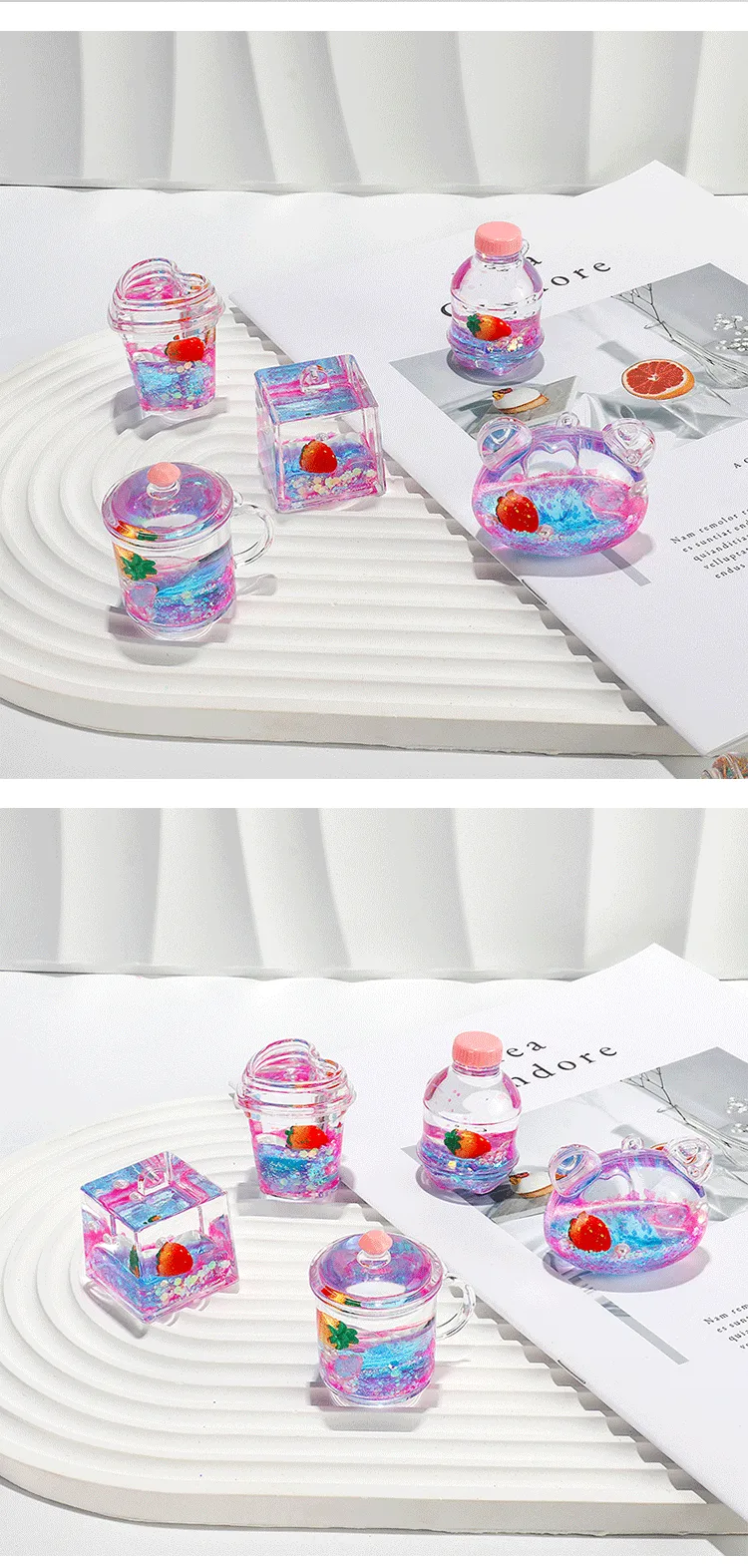 Contrast Color Strawberry Floating Doll Oil Quicksand Bottle Decoration Acrylic Keychain Handbag Pendant Small Gift Wholesale display picture 2