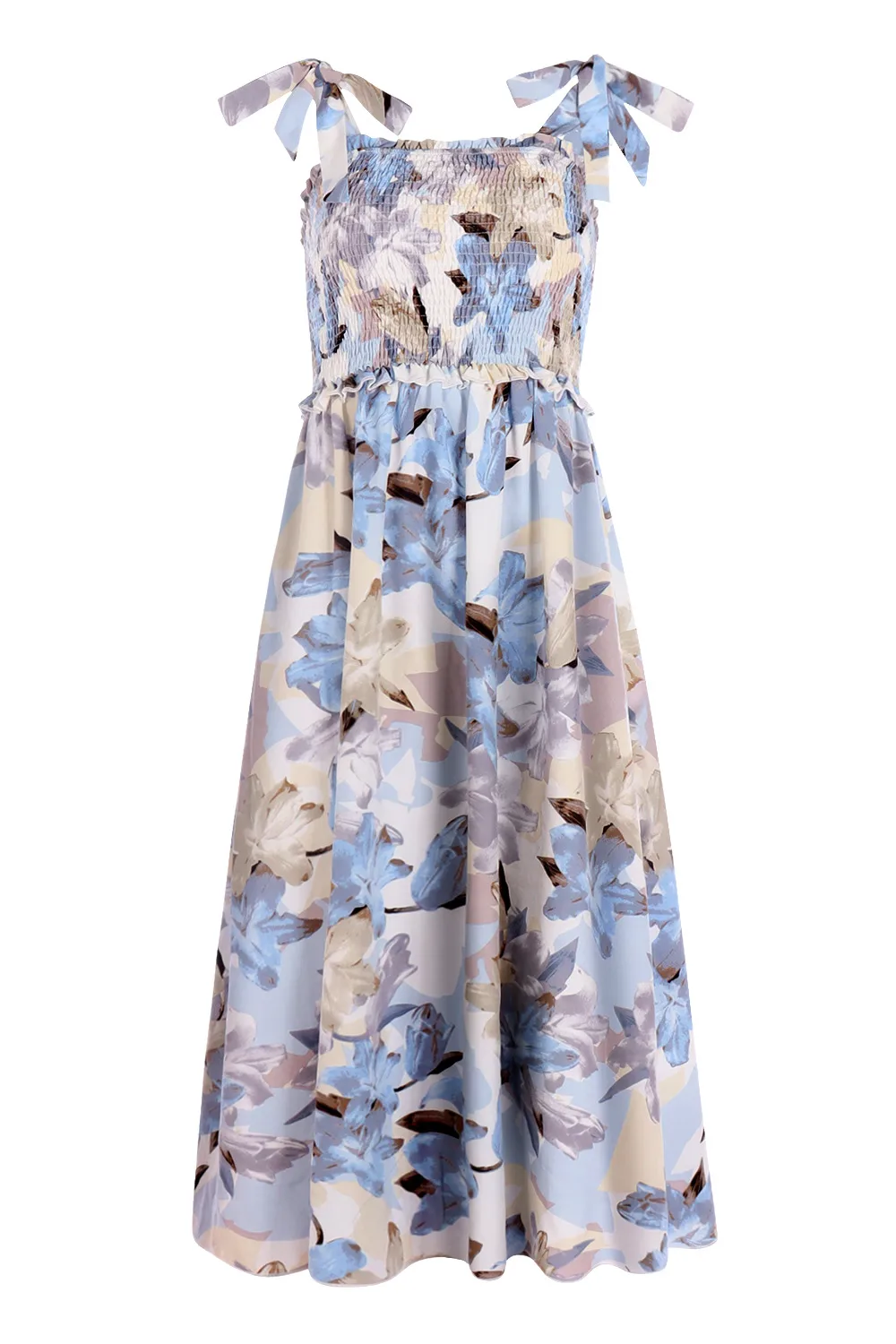Flower Printing Slip Dress Summer Smocking Dress Leisure Vacation Travel Dress display picture 20