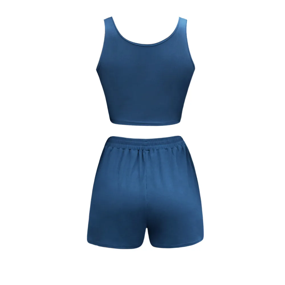 Summer Hot Sale New Thread Knitted Sunken Stripe Fashion Camisole Shorts Two-Piece Casual Suit display picture 33