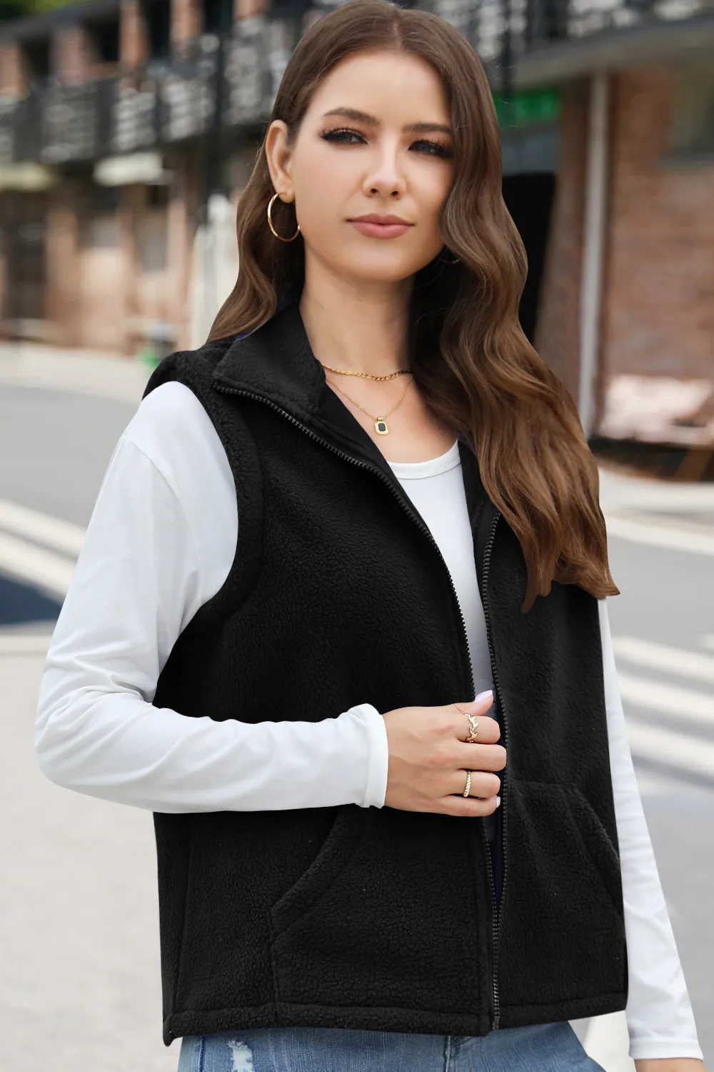 Women's Polar Fleece Zipper And Lapel Waistcoat display picture 2