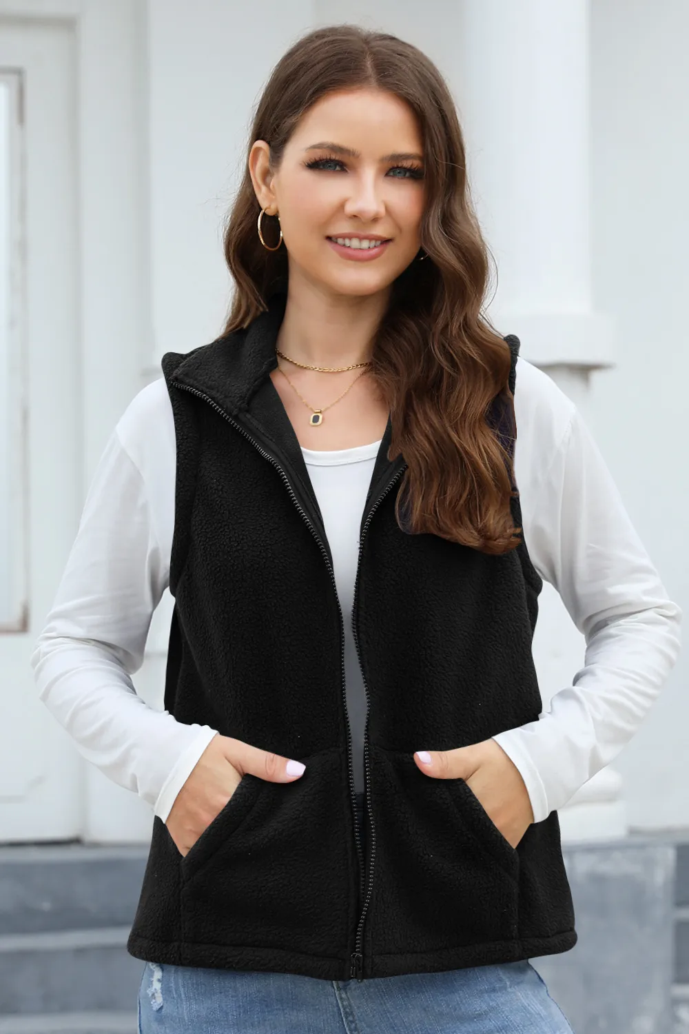 Women's Polar Fleece Zipper And Lapel Waistcoat display picture 4