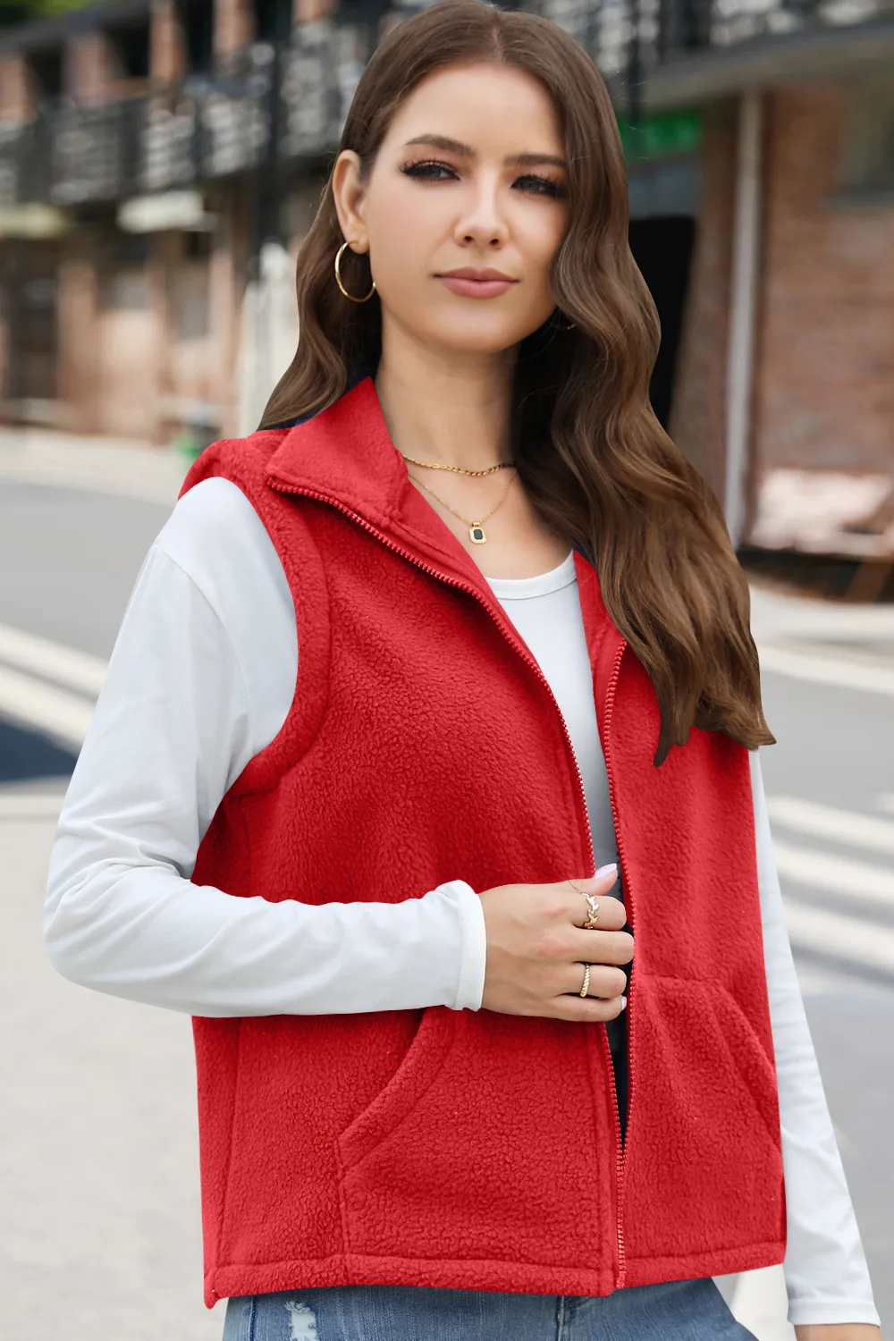 Women's Polar Fleece Zipper And Lapel Waistcoat display picture 6