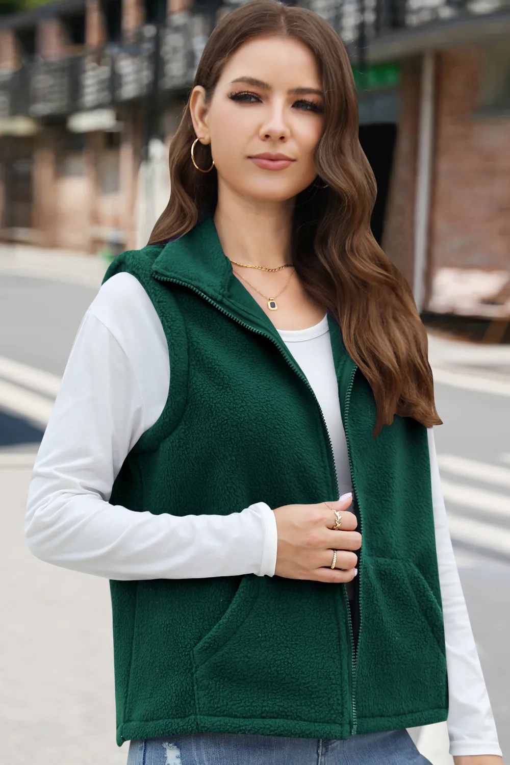 Women's Polar Fleece Zipper And Lapel Waistcoat display picture 9