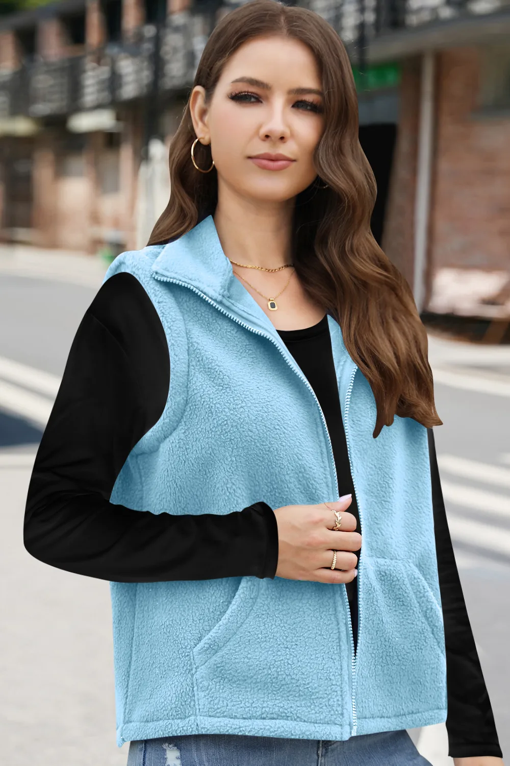 Women's Polar Fleece Zipper And Lapel Waistcoat display picture 12