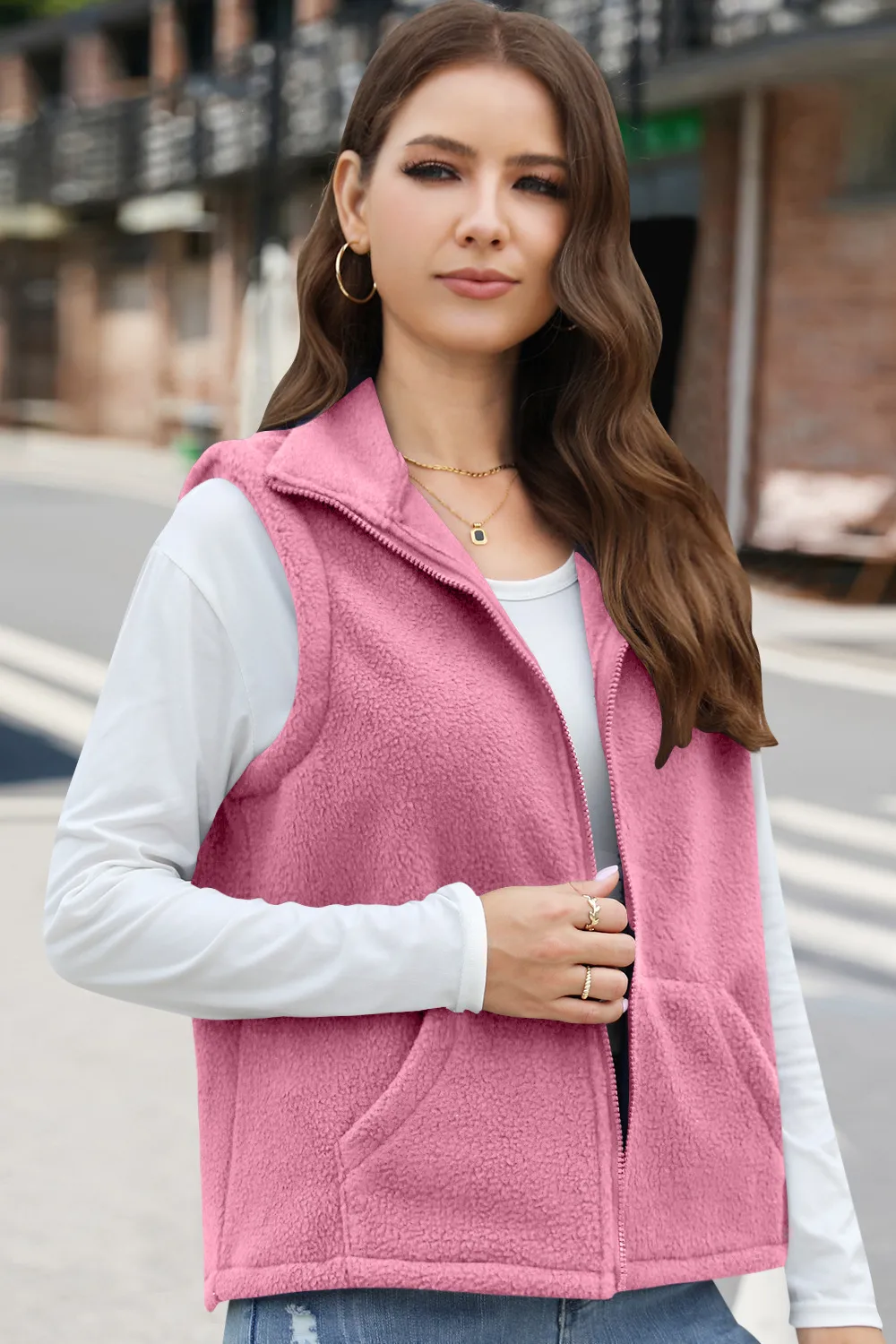 Women's Polar Fleece Zipper And Lapel Waistcoat display picture 15