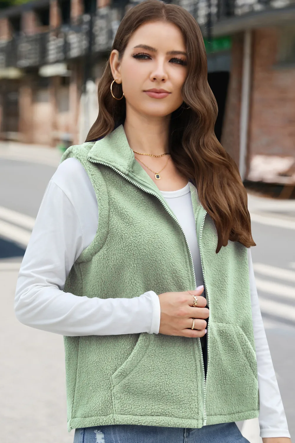 Women's Polar Fleece Zipper And Lapel Waistcoat display picture 18