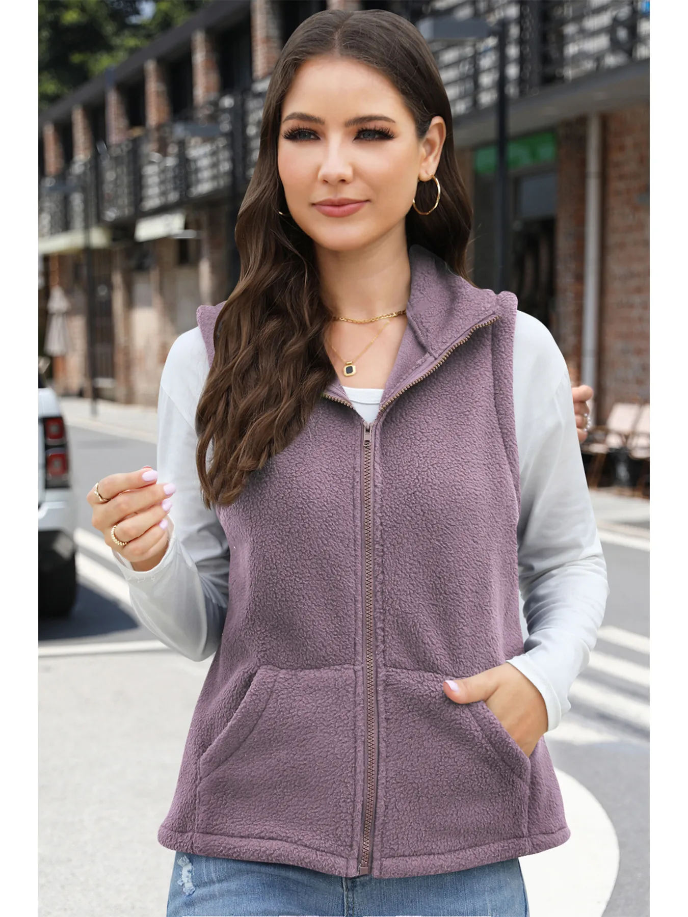 Women's Polar Fleece Zipper And Lapel Waistcoat display picture 21