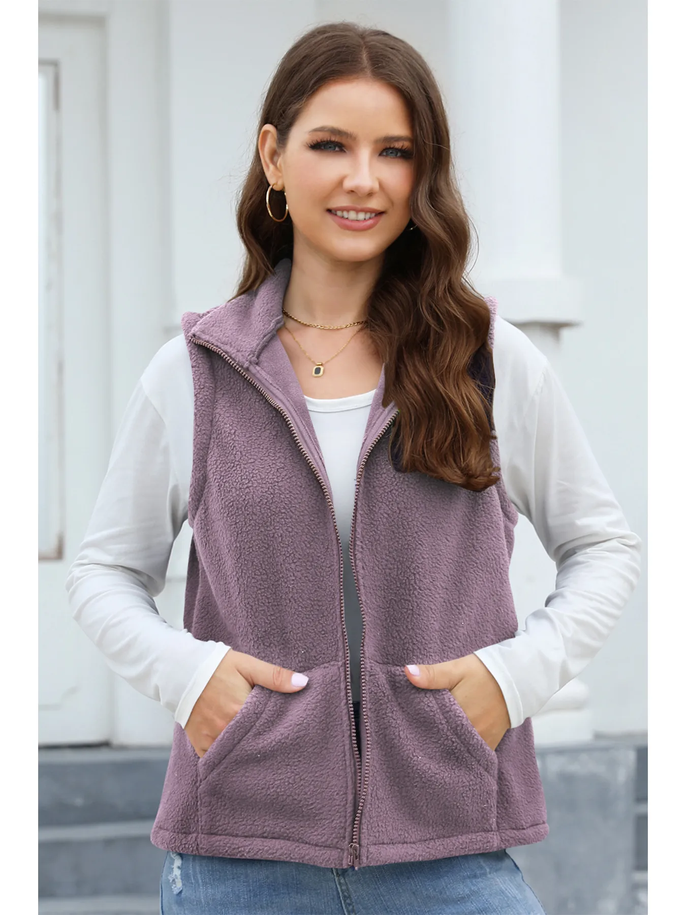 Women's Polar Fleece Zipper And Lapel Waistcoat display picture 22