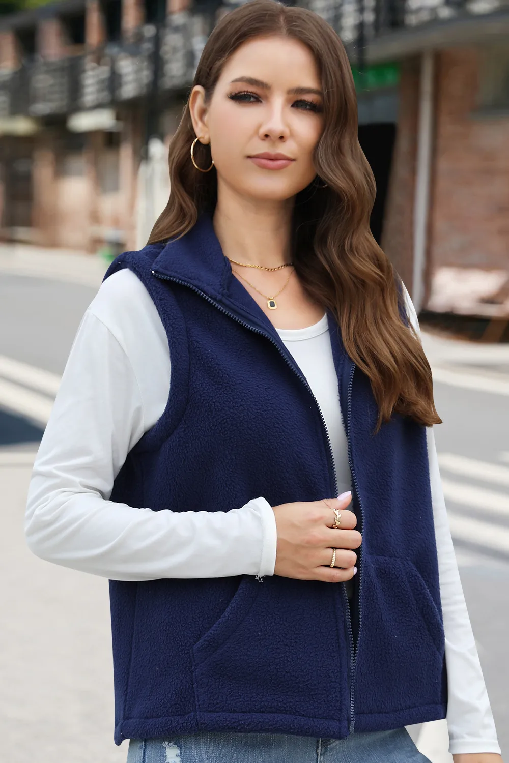 Women's Polar Fleece Zipper And Lapel Waistcoat display picture 24