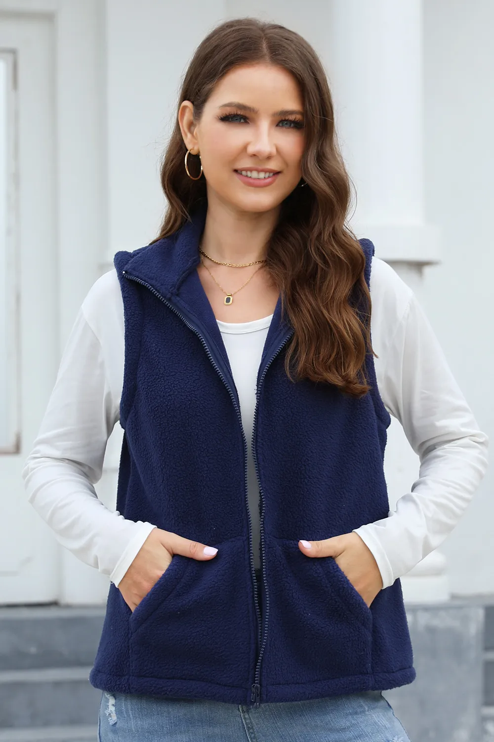 Women's Polar Fleece Zipper And Lapel Waistcoat display picture 27