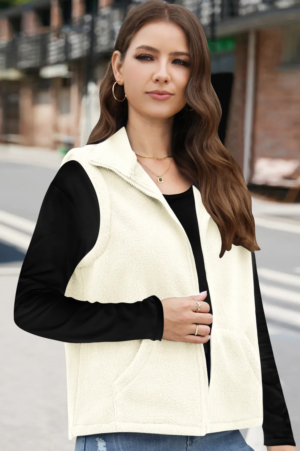 Women's Polar Fleece Zipper And Lapel Waistcoat display picture 28