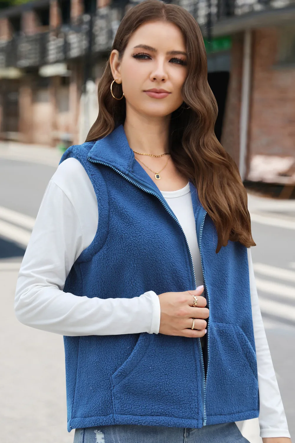 Women's Polar Fleece Zipper And Lapel Waistcoat display picture 31