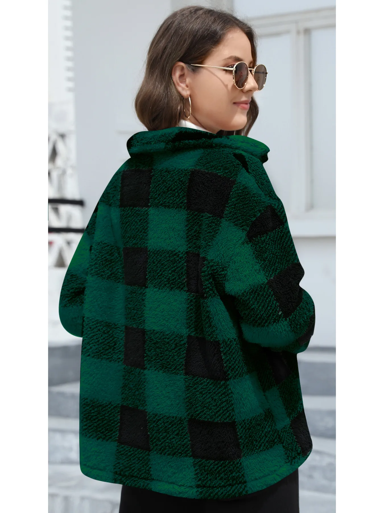 Style Women Plaid Plush Coat Patch Pocket Versatile Long Sleeve Winter Fashion Casual Jacket display picture 20