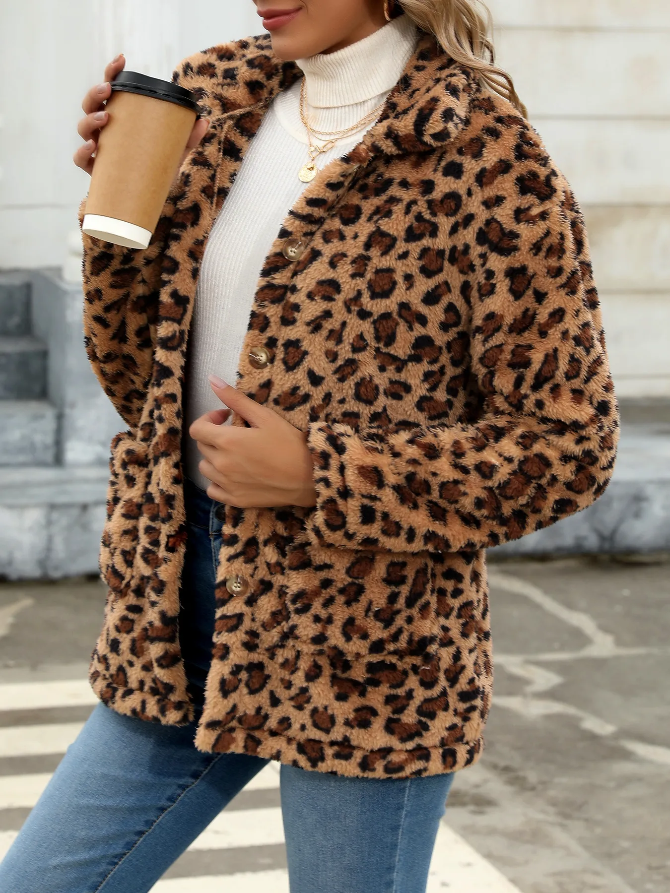 Style Women Plaid Plush Coat Patch Pocket Versatile Long Sleeve Winter Fashion Casual Jacket display picture 23