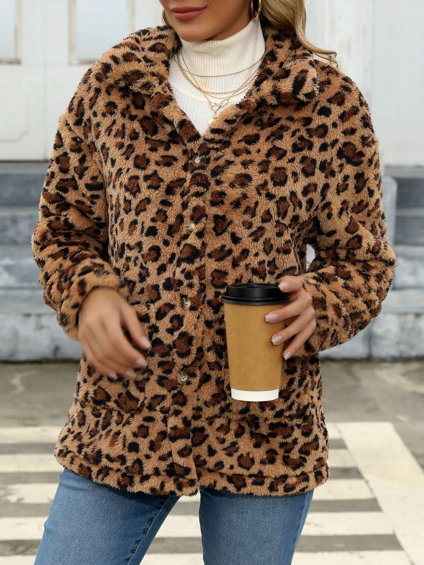 Style Women Plaid Plush Coat Patch Pocket Versatile Long Sleeve Winter Fashion Casual Jacket display picture 24