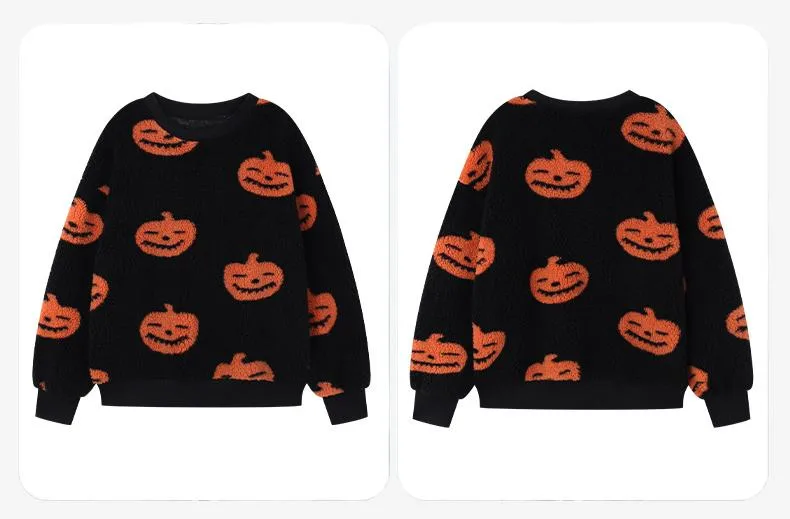 Flash Velvet    Women's Autumn And Winter New  Halloween Printed Plush Loose Pullover Sweatershirt display picture 7