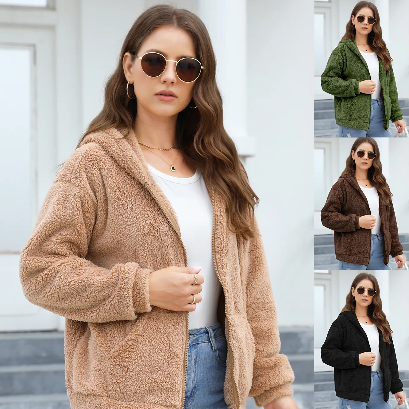 Loose Casual Thickening Hooded Plush Coat display picture 2