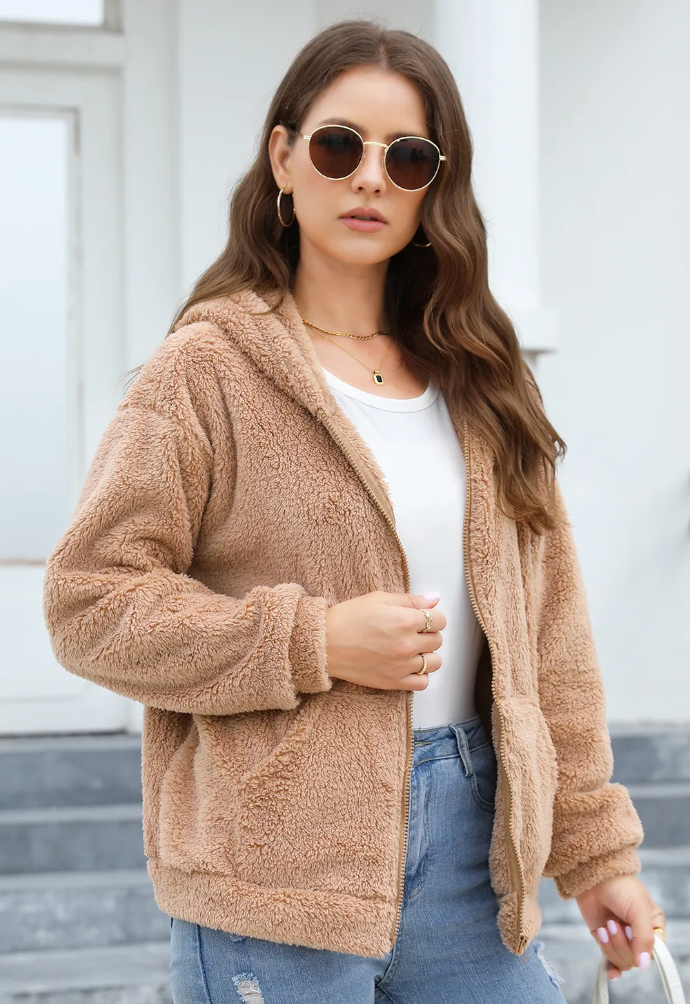 Loose Casual Thickening Hooded Plush Coat display picture 6