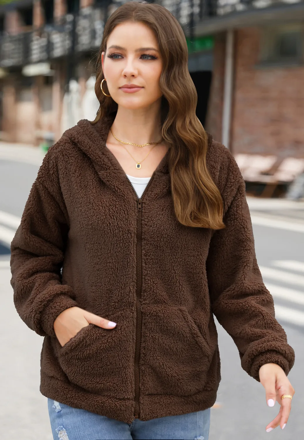 Loose Casual Thickening Hooded Plush Coat display picture 7