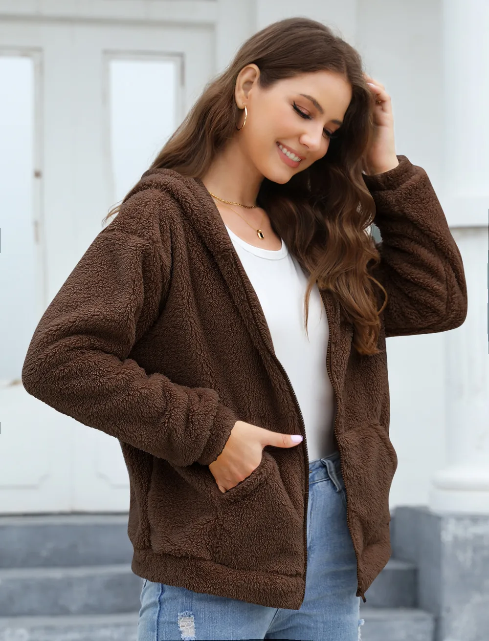 Loose Casual Thickening Hooded Plush Coat display picture 9