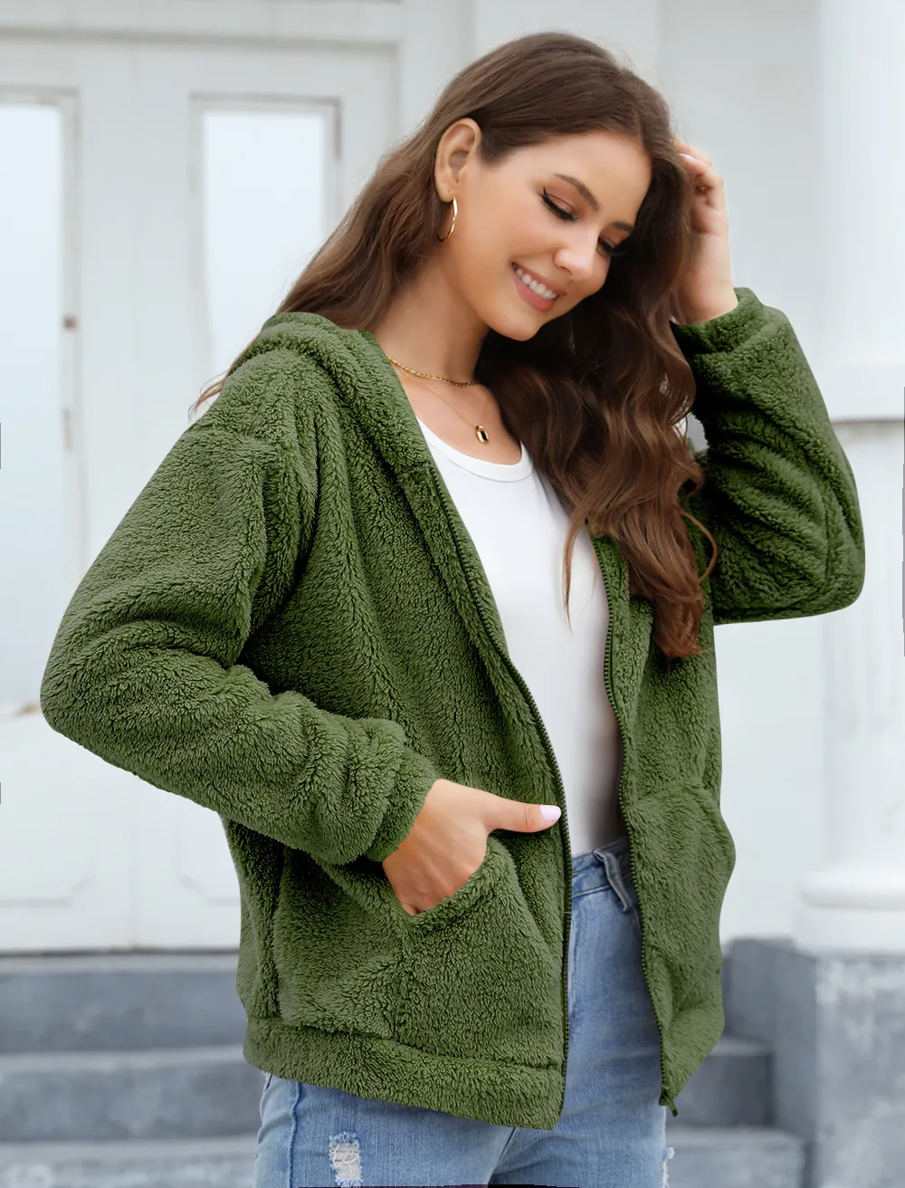 Loose Casual Thickening Hooded Plush Coat display picture 10