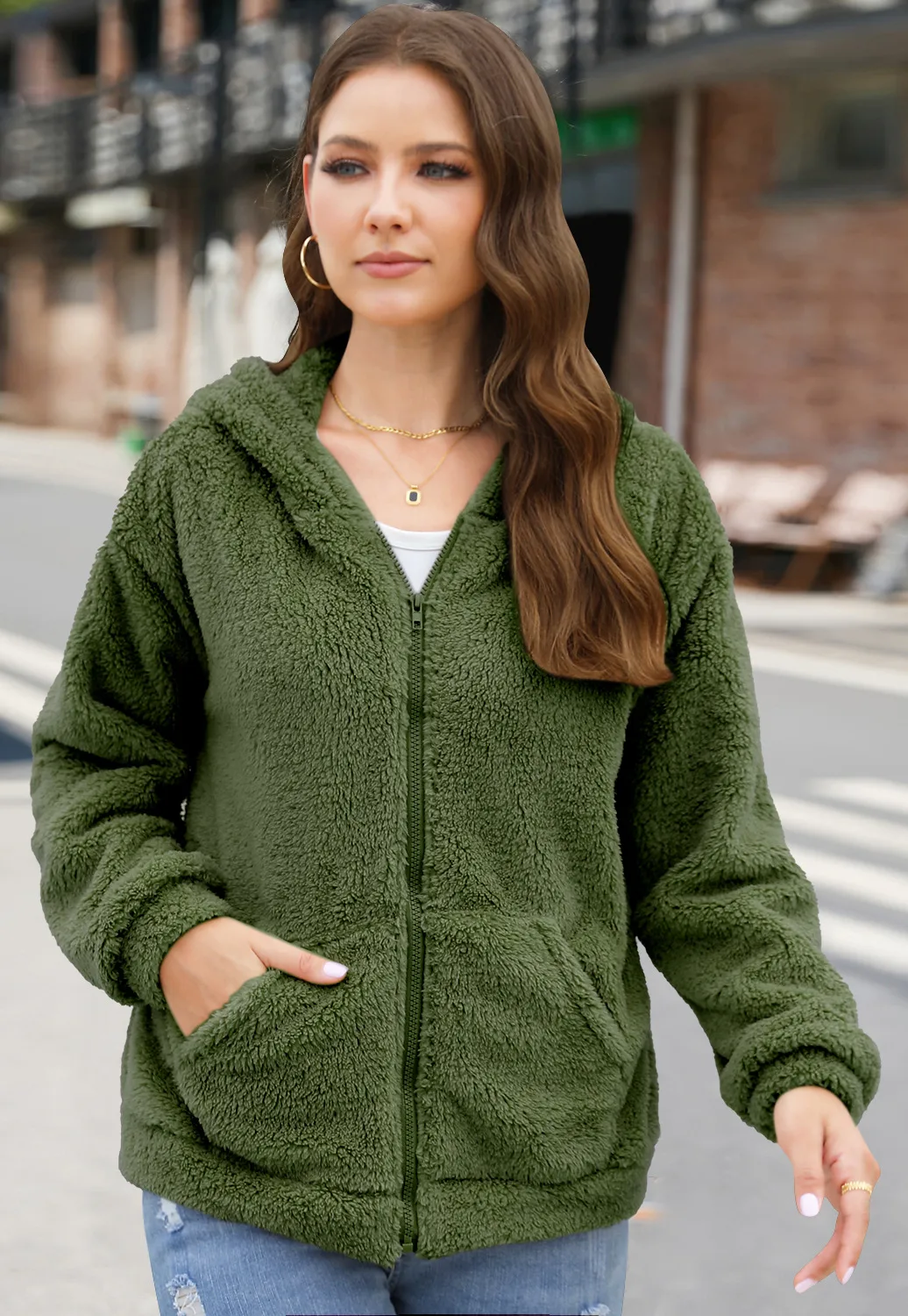 Loose Casual Thickening Hooded Plush Coat display picture 11