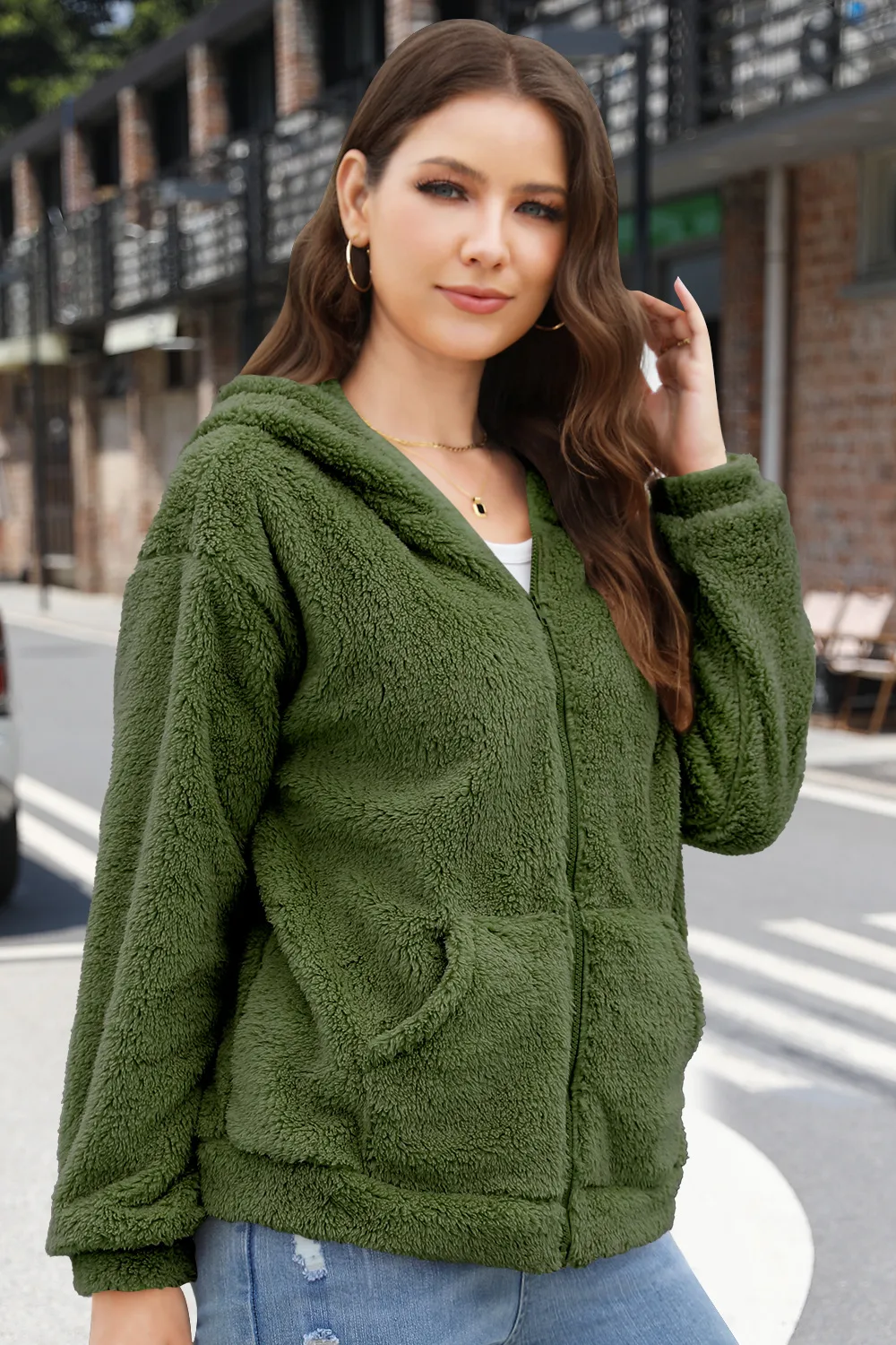 Loose Casual Thickening Hooded Plush Coat display picture 12