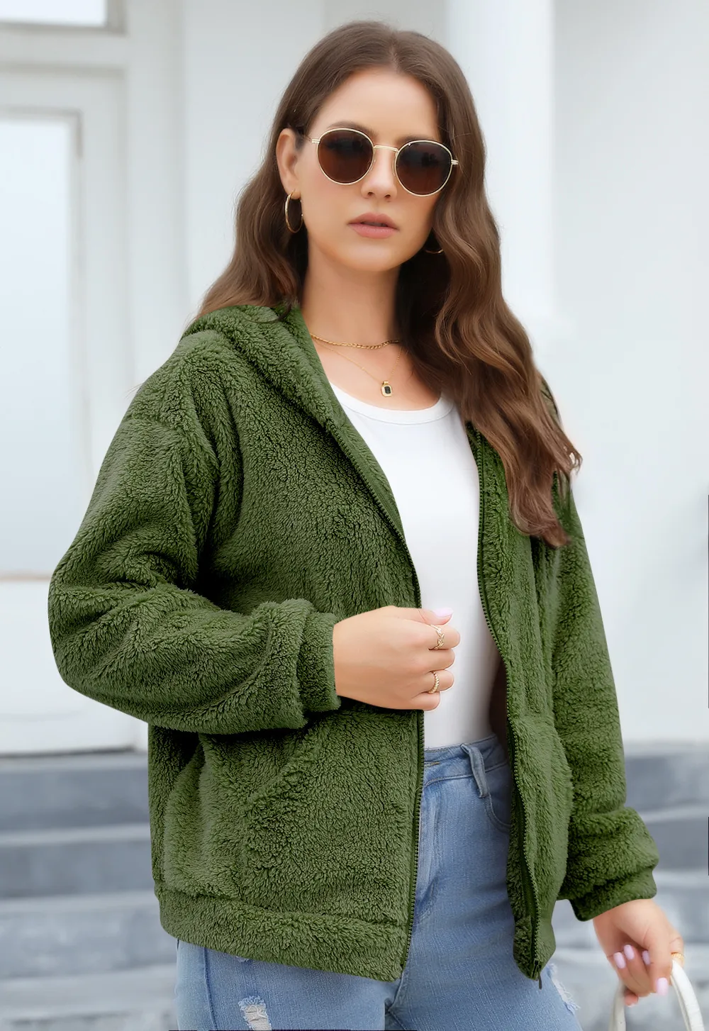 Loose Casual Thickening Hooded Plush Coat display picture 13