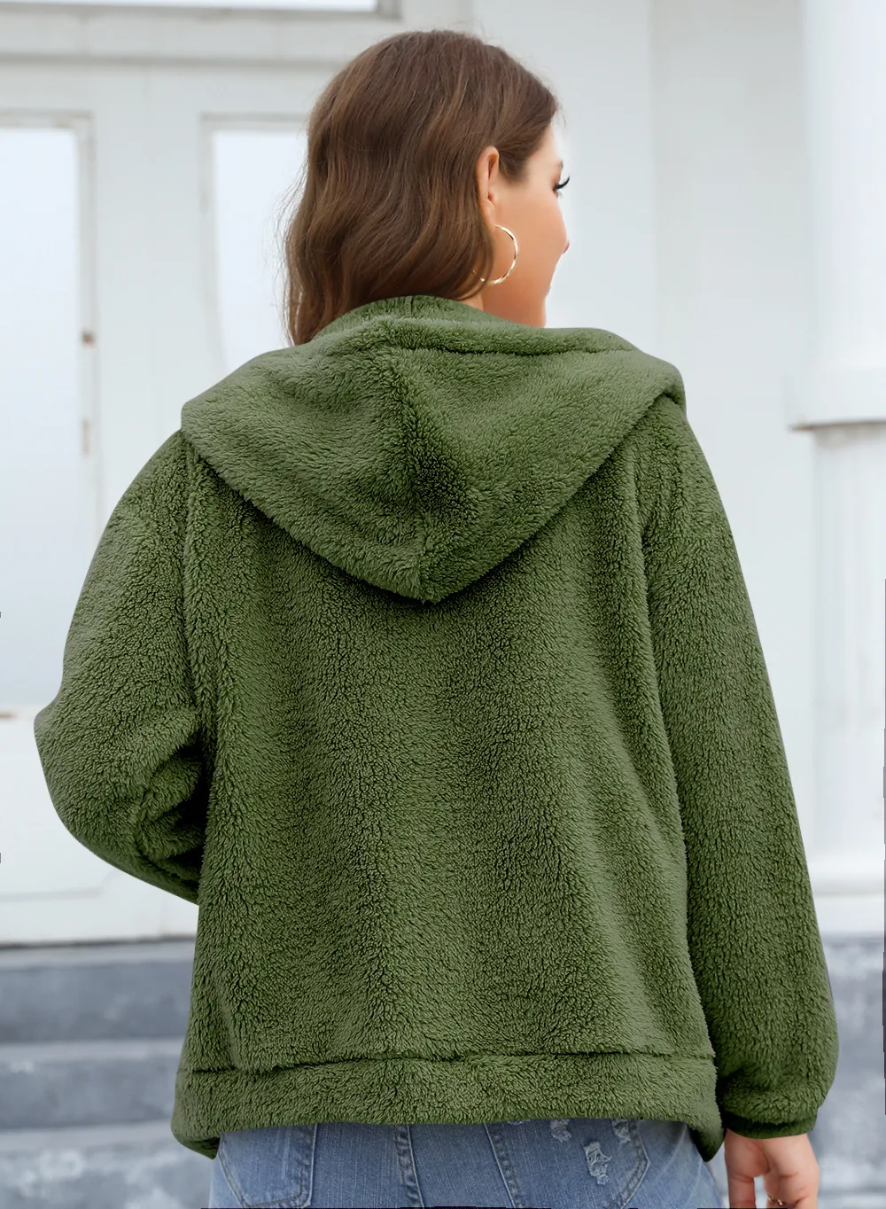 Loose Casual Thickening Hooded Plush Coat display picture 14