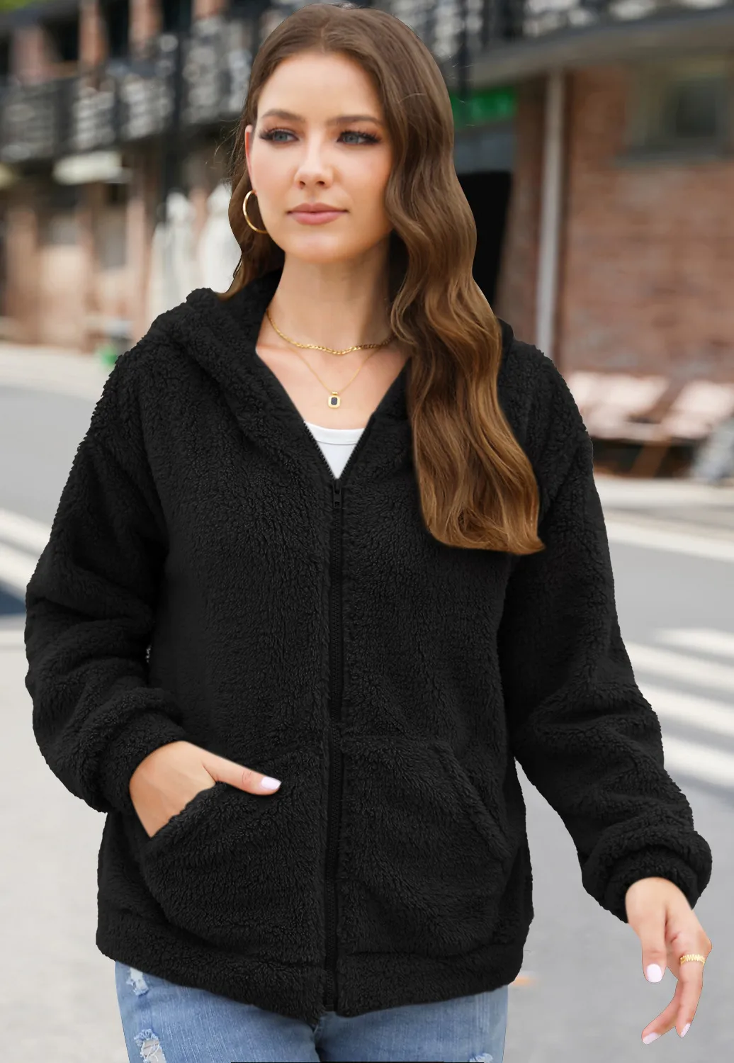 Loose Casual Thickening Hooded Plush Coat display picture 15