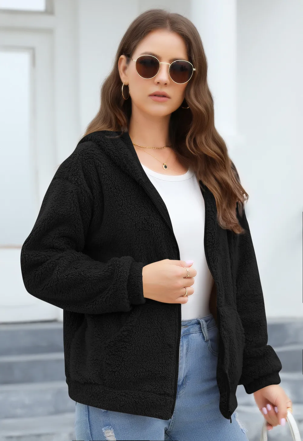 Loose Casual Thickening Hooded Plush Coat display picture 18
