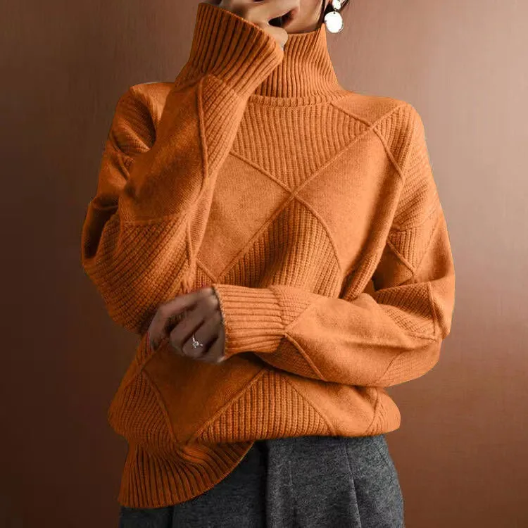 Sy612#  Foreign Trade Fashion High Collar Diamond Lattice Smooth Texture Solid Color Pullover Sweater Elegant Half Turtleneck display picture 10