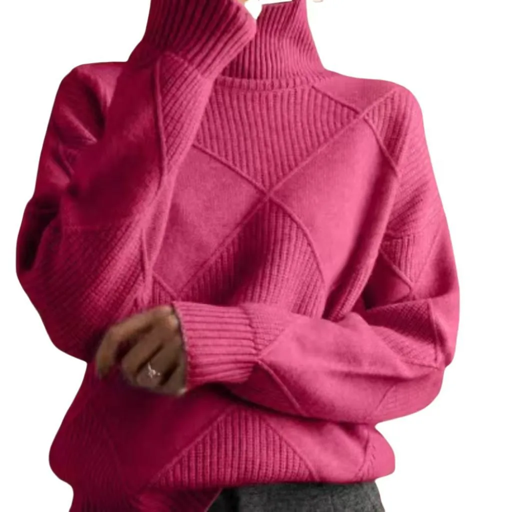 Sy612#  Foreign Trade Fashion High Collar Diamond Lattice Smooth Texture Solid Color Pullover Sweater Elegant Half Turtleneck display picture 11