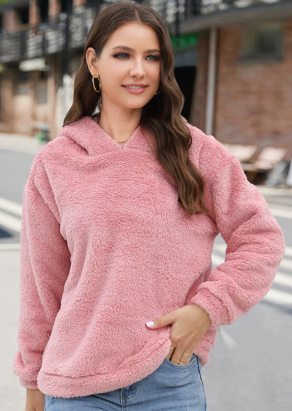 Women's Clothing Thickened Fleece Rabbit Ears Hooded Fleece Pullover display picture 2
