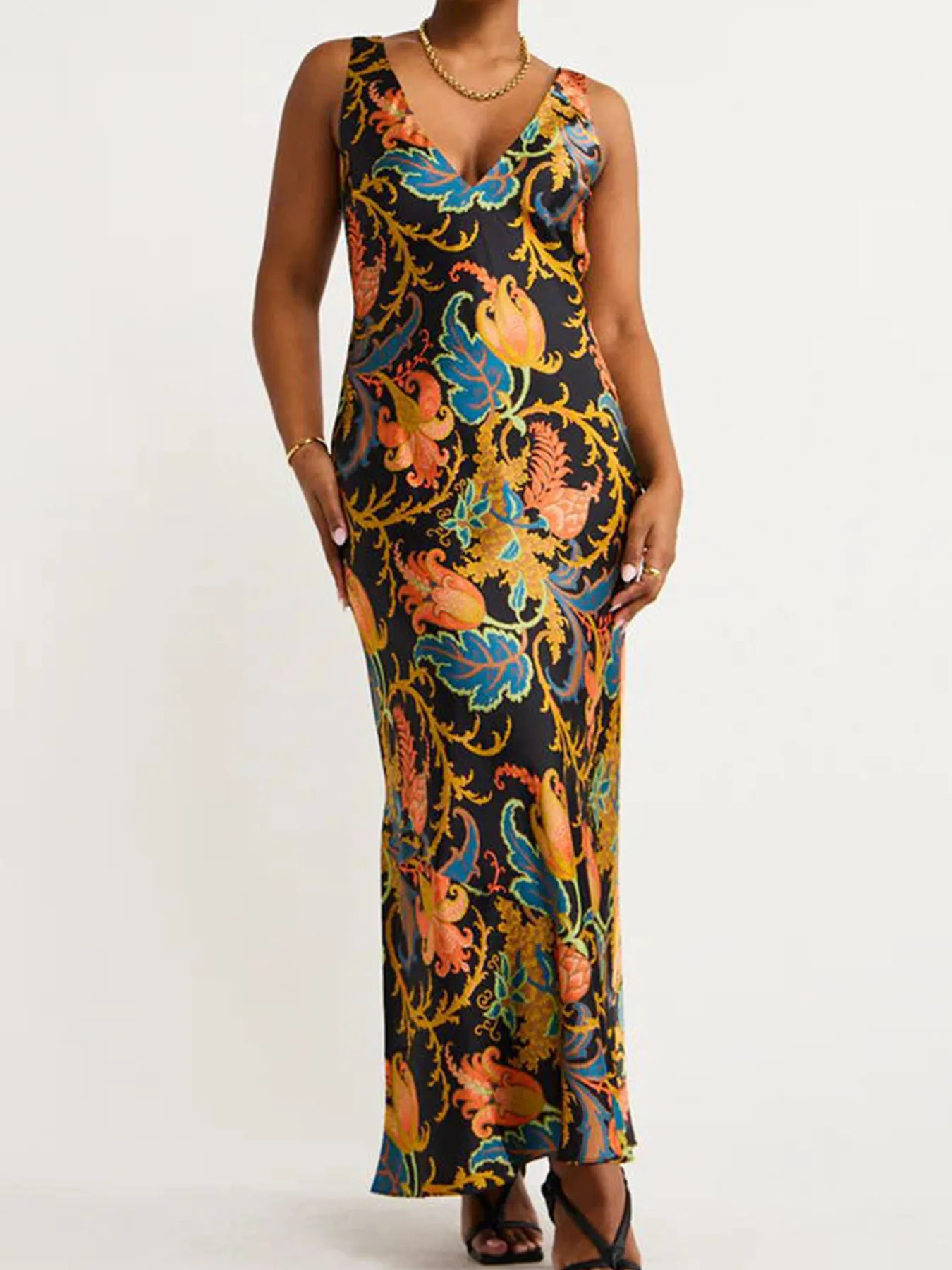 Hot Products Positioning Printing Backless Sleeveless Swing Long Dress display picture 4