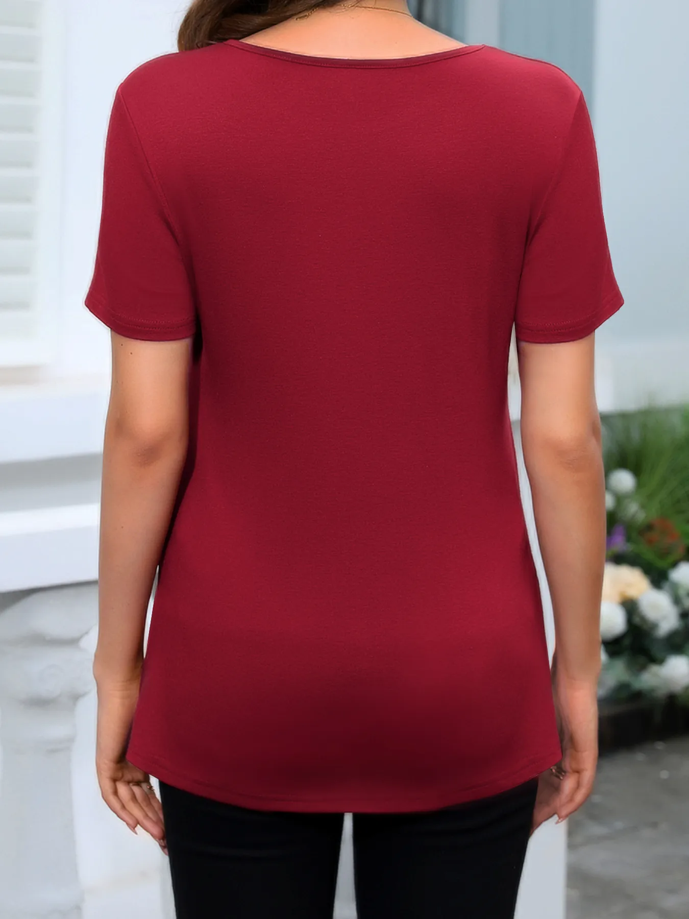 Women's Round-Neck Short Sleeve Top Belt Solid Color Maternity T-shirt display picture 7