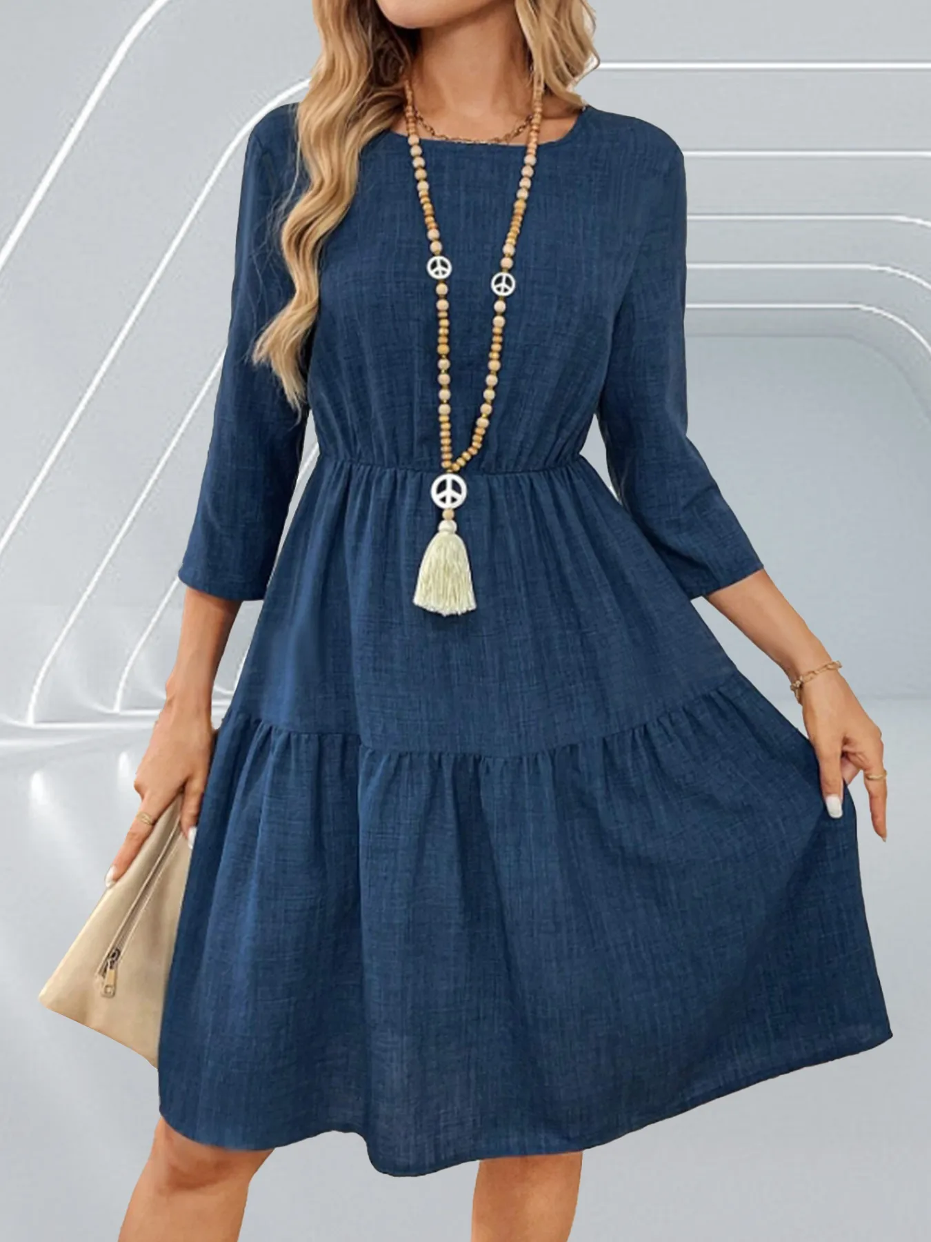 Spring And Summer New Women's Tight Waist 3/4 Sleeve Round Neck Dress display picture 2