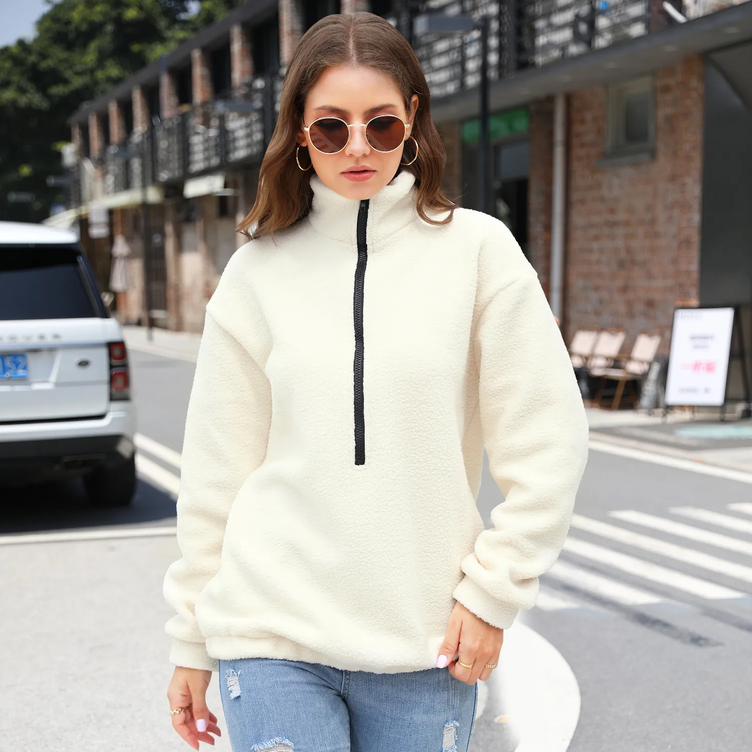Women's Plush Casual Top Half Zipper Pullover Long Sleeve Sweatshirt Sweatshirt display picture 3