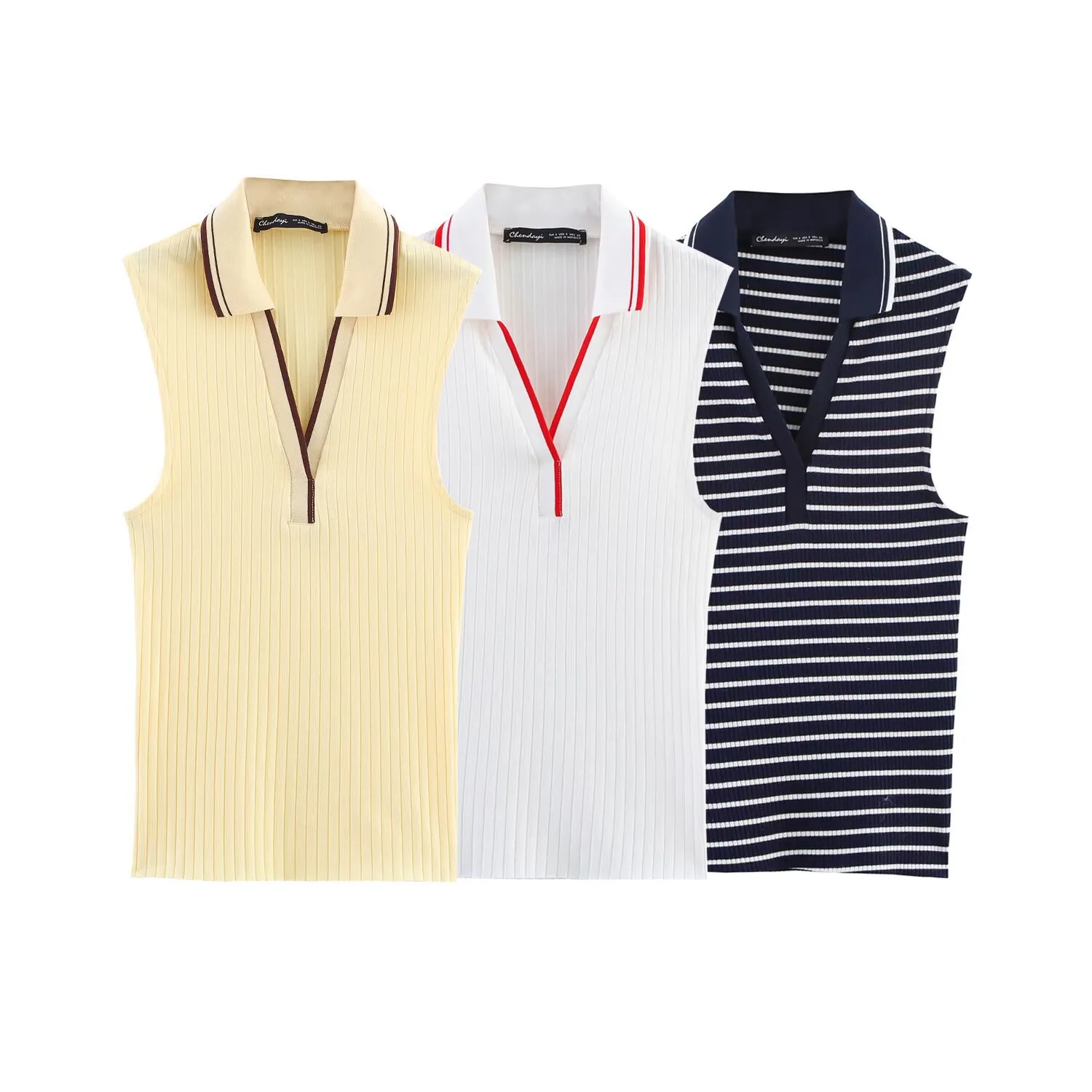 Women's Clothing Ins Internet Hot Fashion All-Match Rib Sleeveless Polo Collar Knitted Vest Top display picture 1