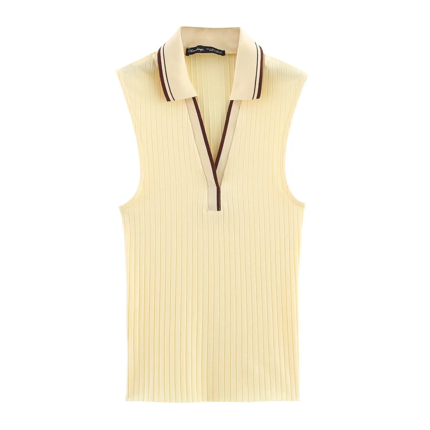 Women's Clothing Ins Internet Hot Fashion All-Match Rib Sleeveless Polo Collar Knitted Vest Top display picture 2
