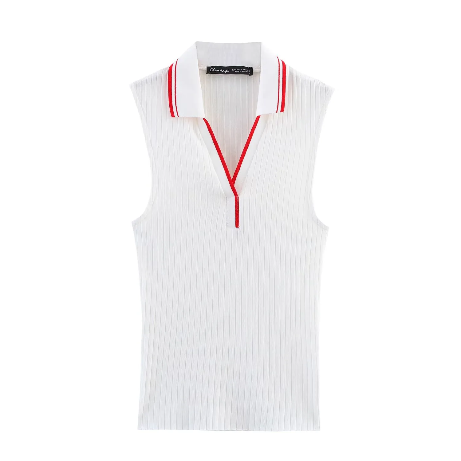 Women's Clothing Ins Internet Hot Fashion All-Match Rib Sleeveless Polo Collar Knitted Vest Top display picture 4