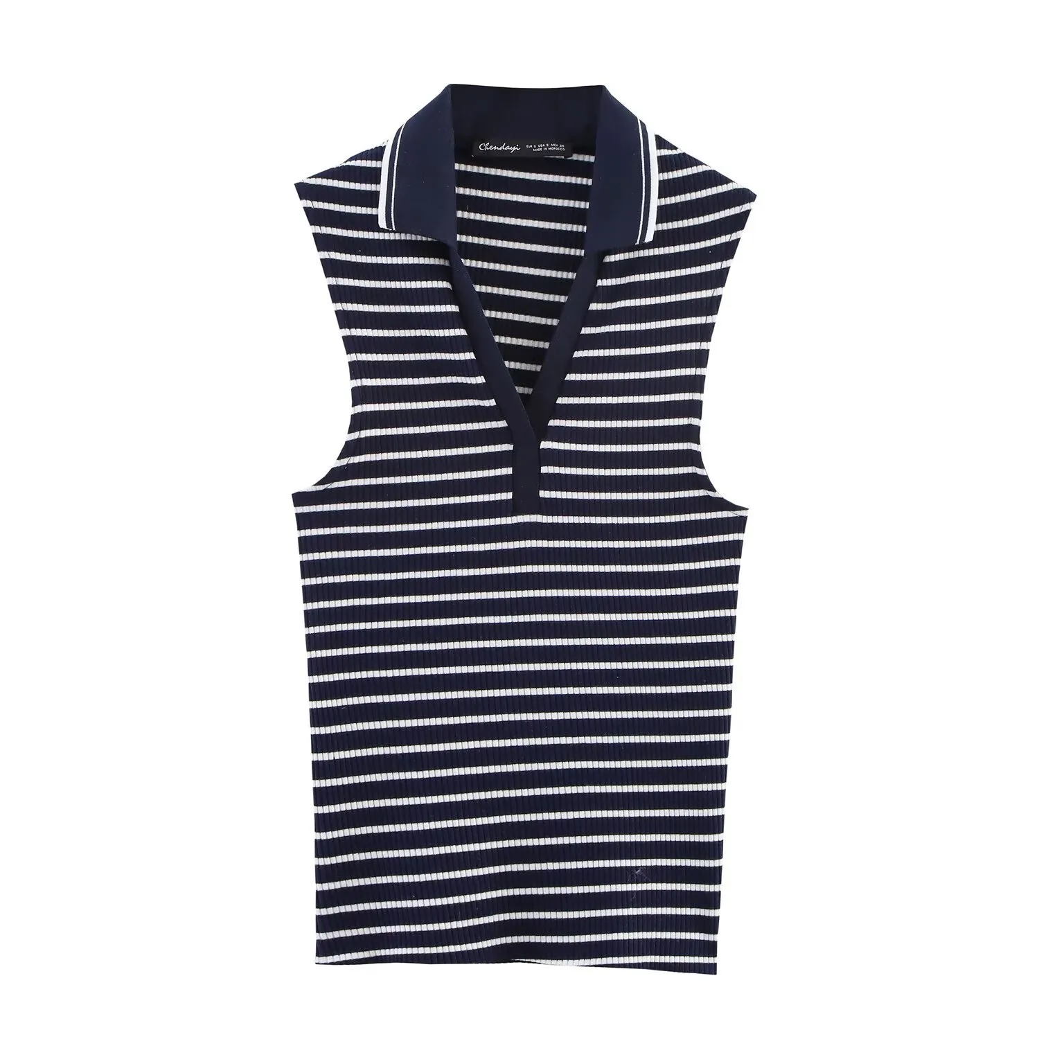Women's Clothing Ins Internet Hot Fashion All-Match Rib Sleeveless Polo Collar Knitted Vest Top display picture 6