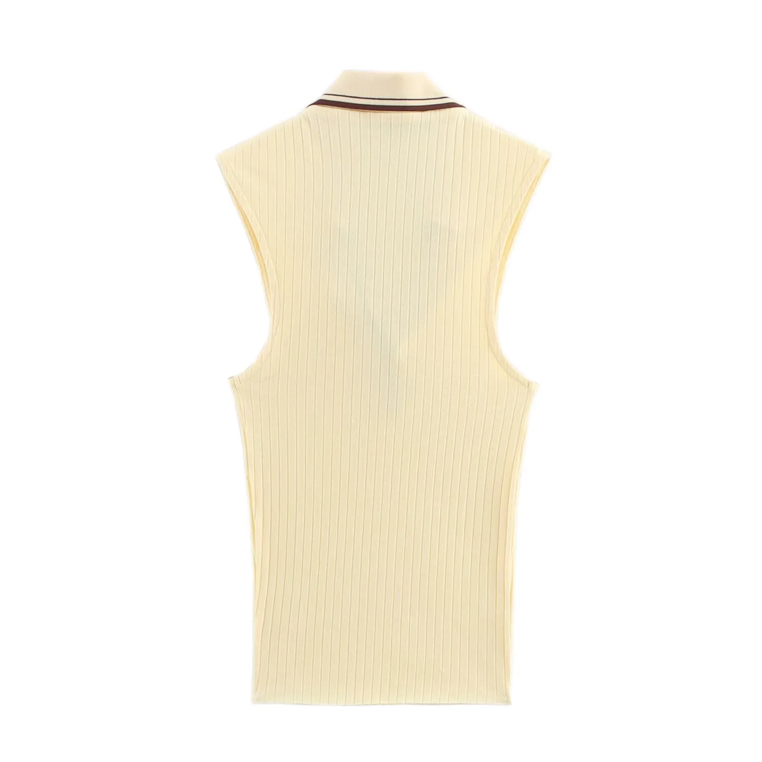 Women's Clothing Ins Internet Hot Fashion All-Match Rib Sleeveless Polo Collar Knitted Vest Top display picture 3