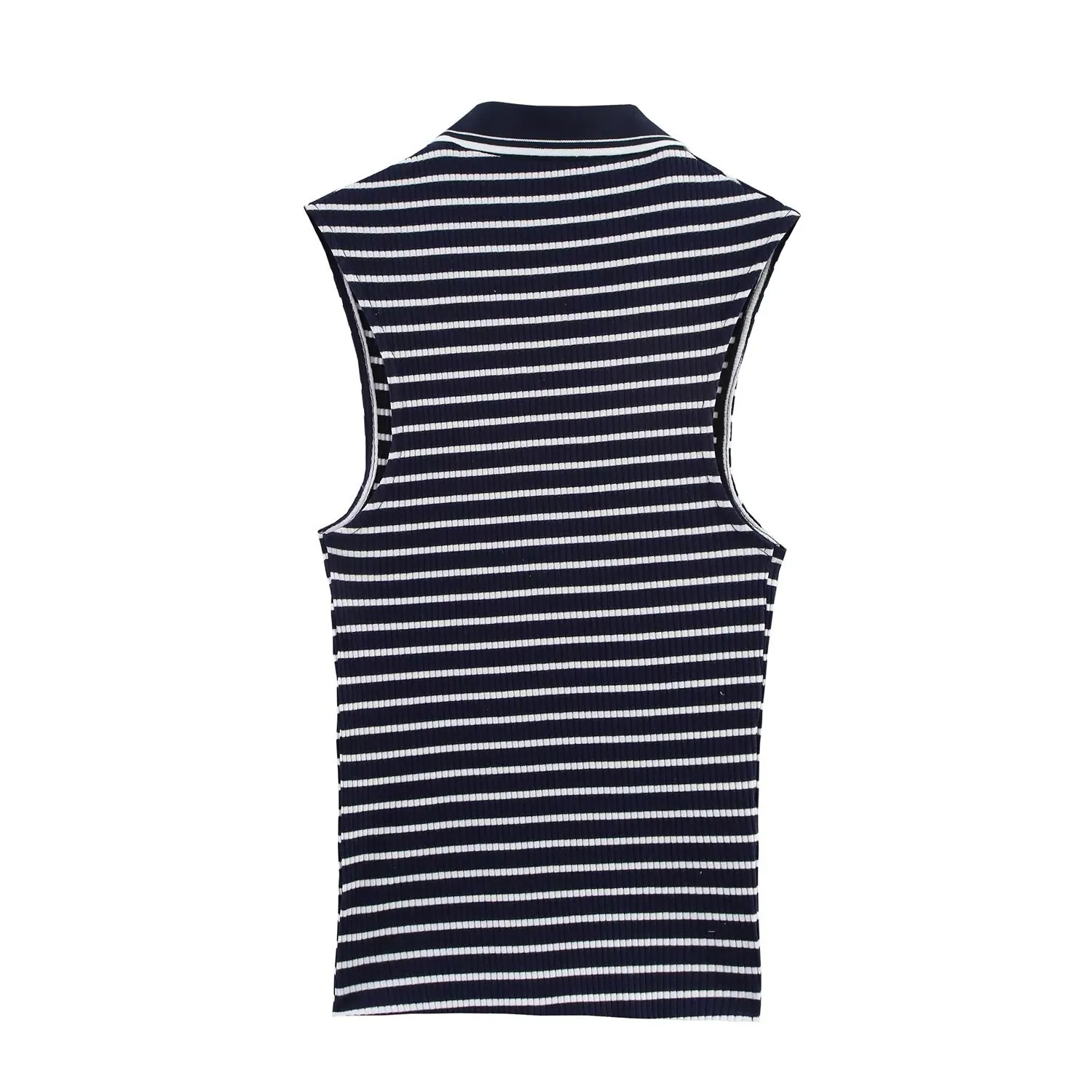 Women's Clothing Ins Internet Hot Fashion All-Match Rib Sleeveless Polo Collar Knitted Vest Top display picture 7